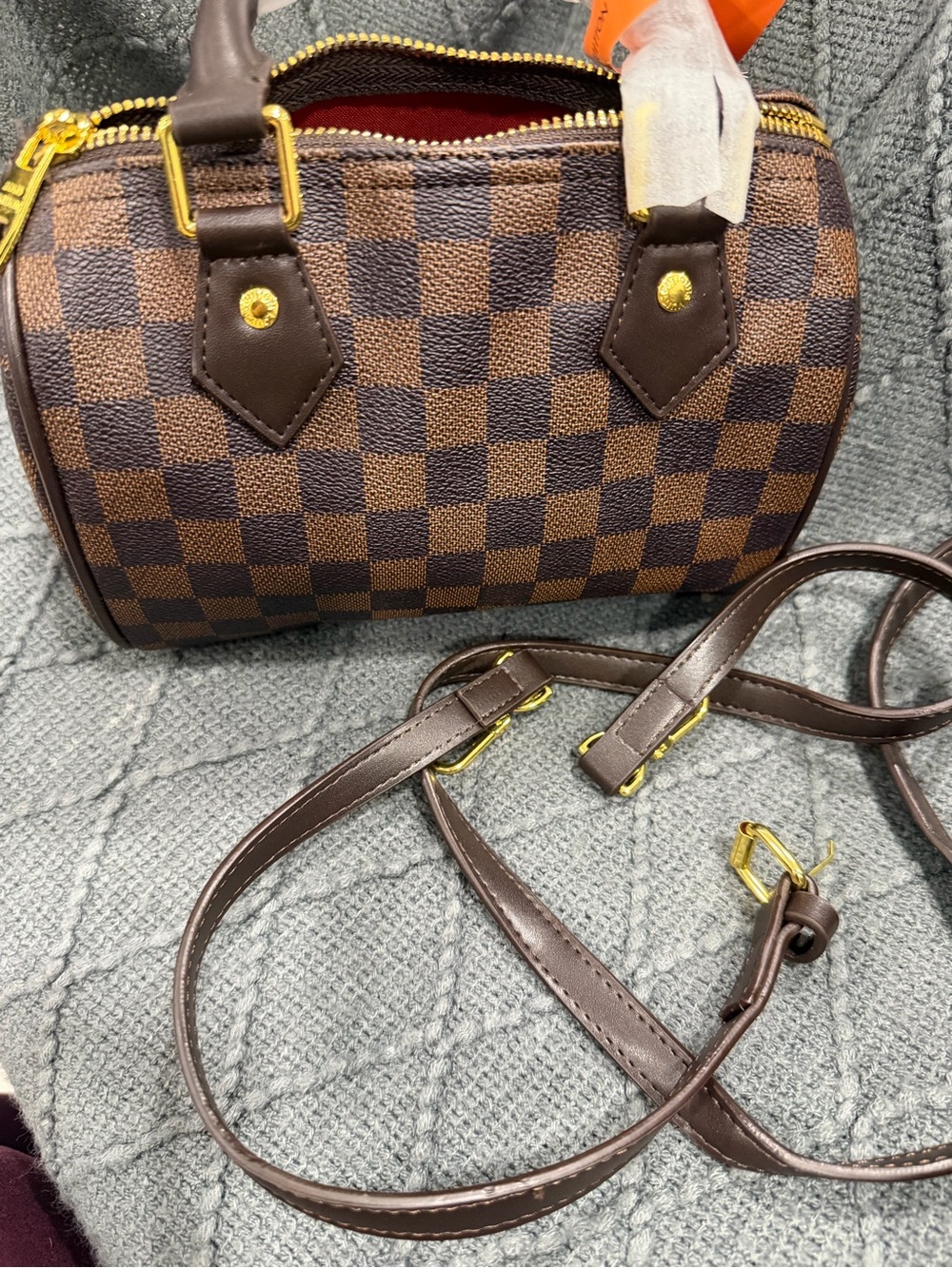 Brown Checkered Men's 20cm Handbag - Picture 3 of 3